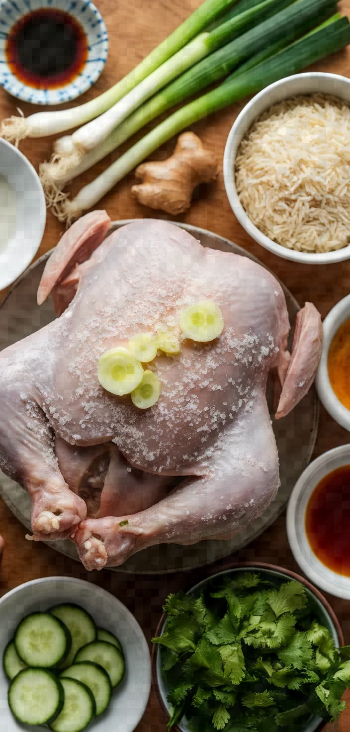 Ingredients photo for Hainan Chicken Rice Com Ga Hai Nam Recipe