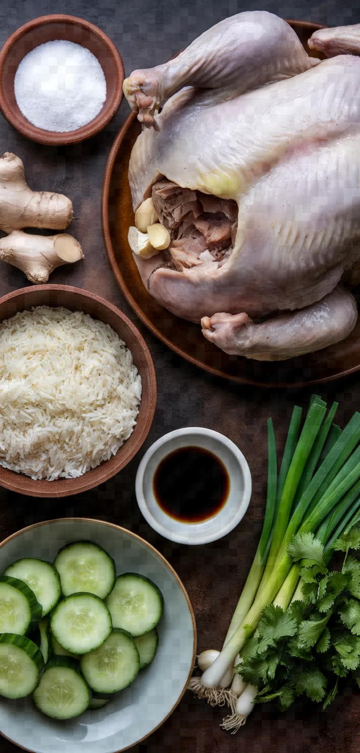 Ingredients photo for Hainanese Chicken Rice Com Ga Hai Nam Recipe