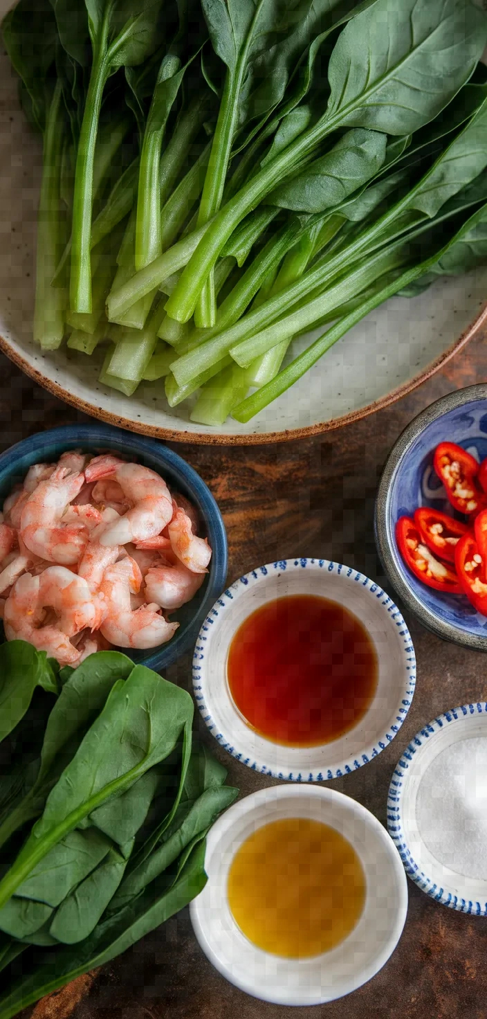 Ingredients photo for Kangkung Belacan Rau Muong Xao Mam Tom Recipe