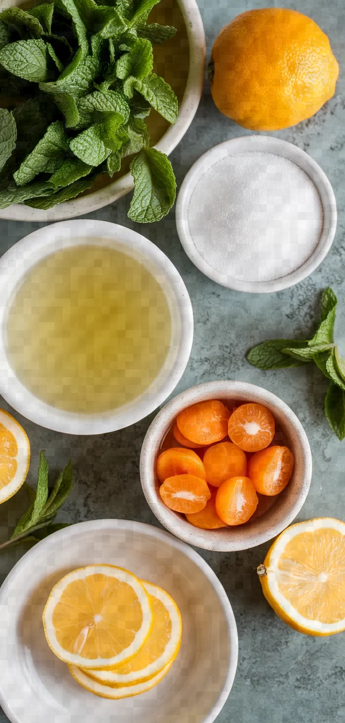 Ingredients photo for Mint Tequila Lemonade With Spiced Candied Kumquats Recipe