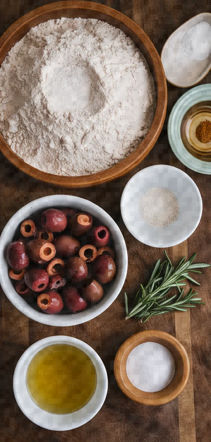 Ingredients photo for No Knead Olive Bread Recipe