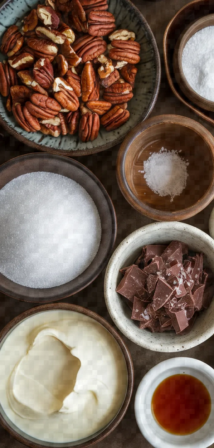 Ingredients photo for Chocolate Ganache Candied Pecans Recipe