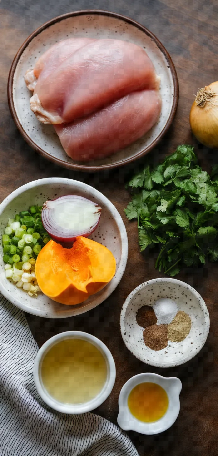 Ingredients photo for Vietnamese Kabocha Squash Soup Chicken Canh Bi Do Nau Ga Recipe