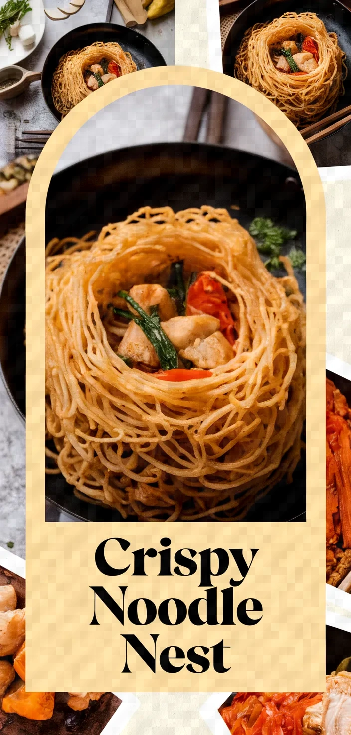 A photo of Crispy Fried Egg Noodles Bird Nest Recipe