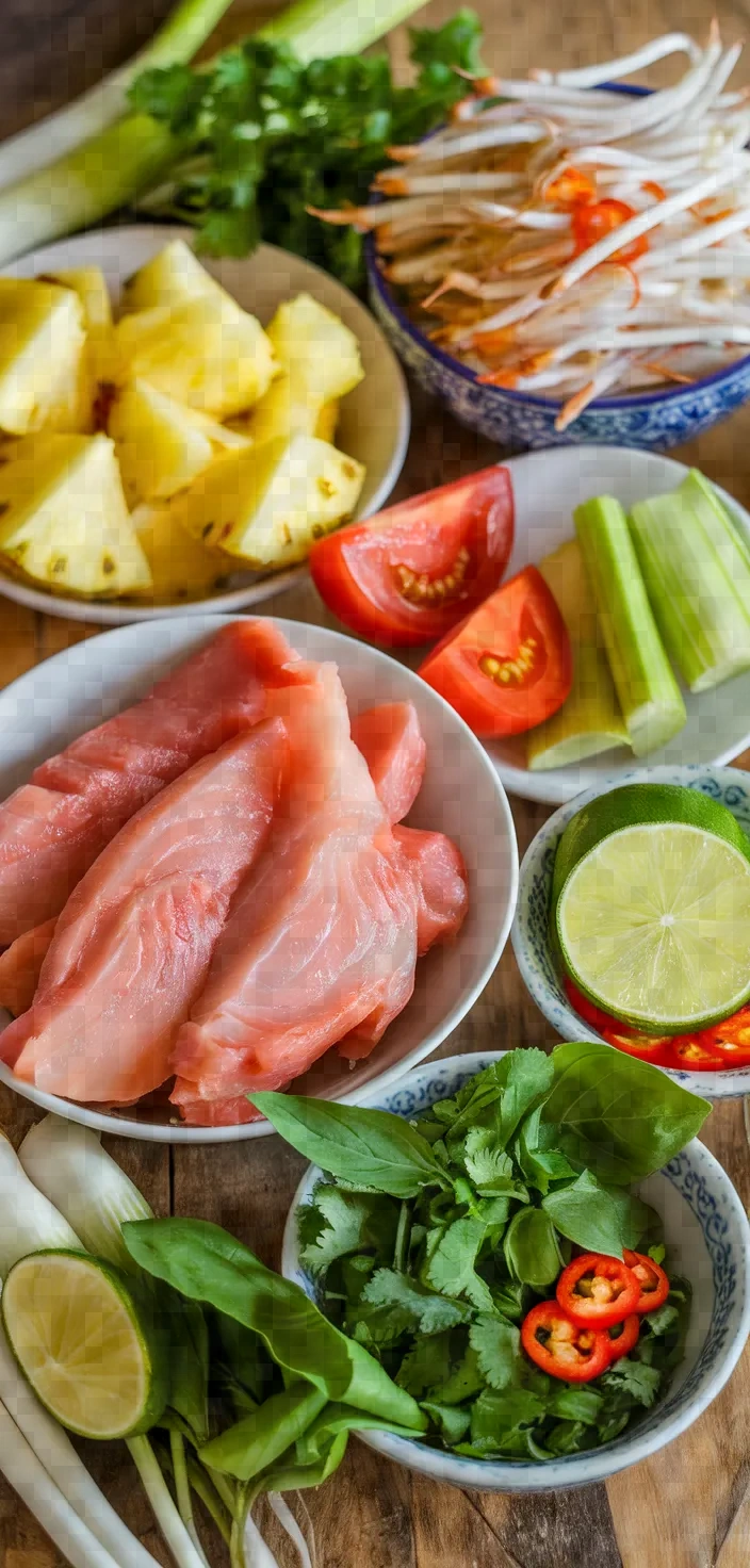 Ingredients photo for Vietnamese Sweet Sour Catfish Soup Celery Canh Chua Ca Bong Lau Nau Can Tay Recipe
