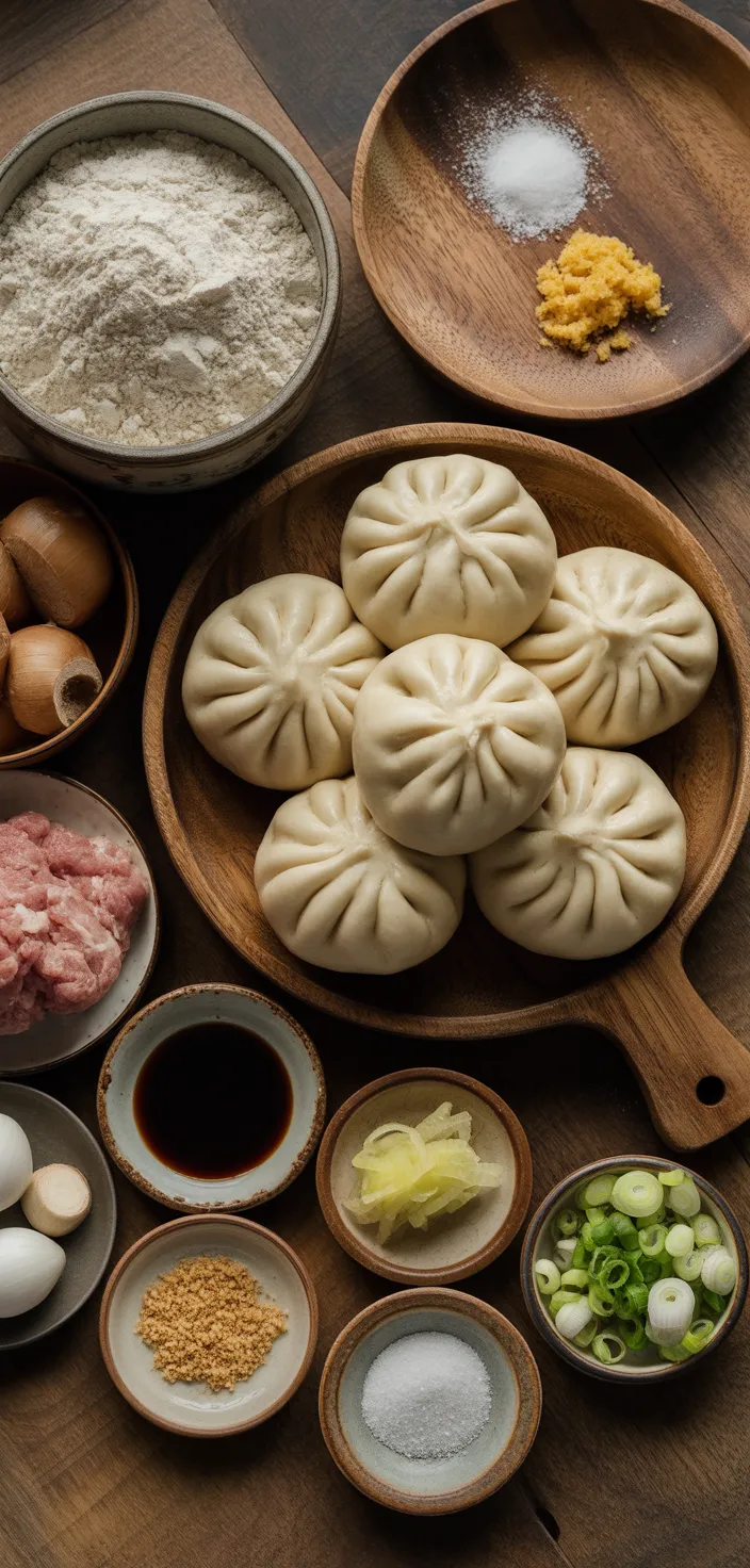 Ingredients photo for Chinese Steamed Pork Buns (Baozi) Recipe
