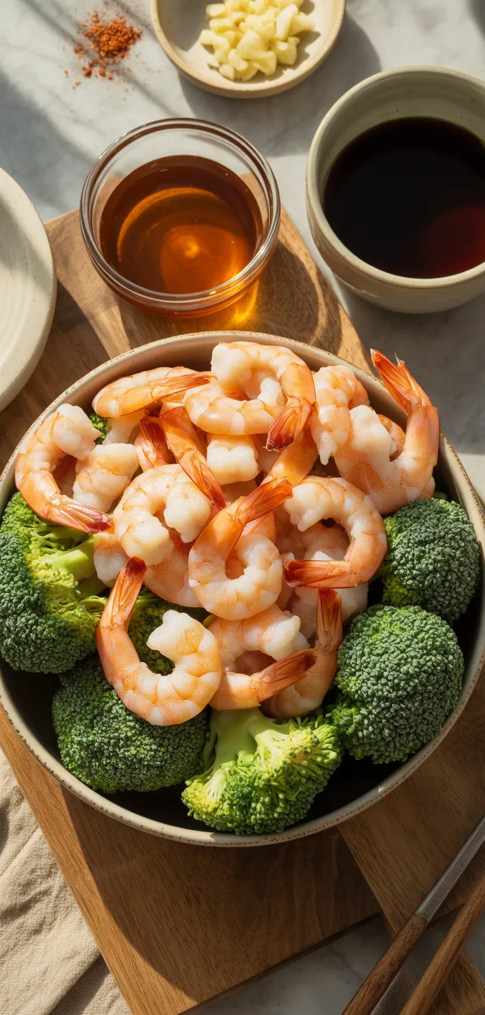 Ingredients photo for Honey Garlic Shrimp And Broccoli Recipe