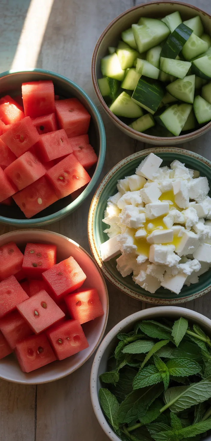 Ingredients photo for SIMPLE Watermelon + Cucumber + Feta Salad Recipe