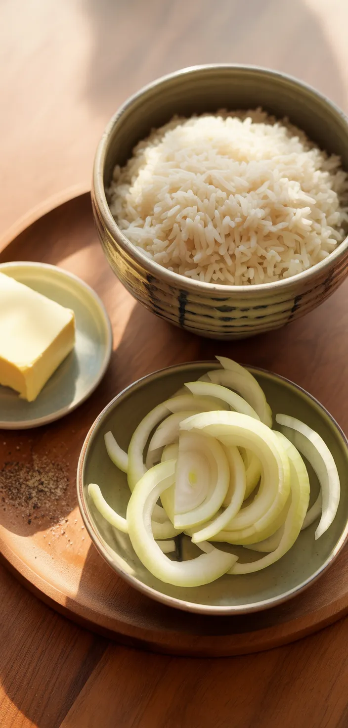 Ingredients photo for Savory Golden Onion Butter Jasmine Rice  Recipe