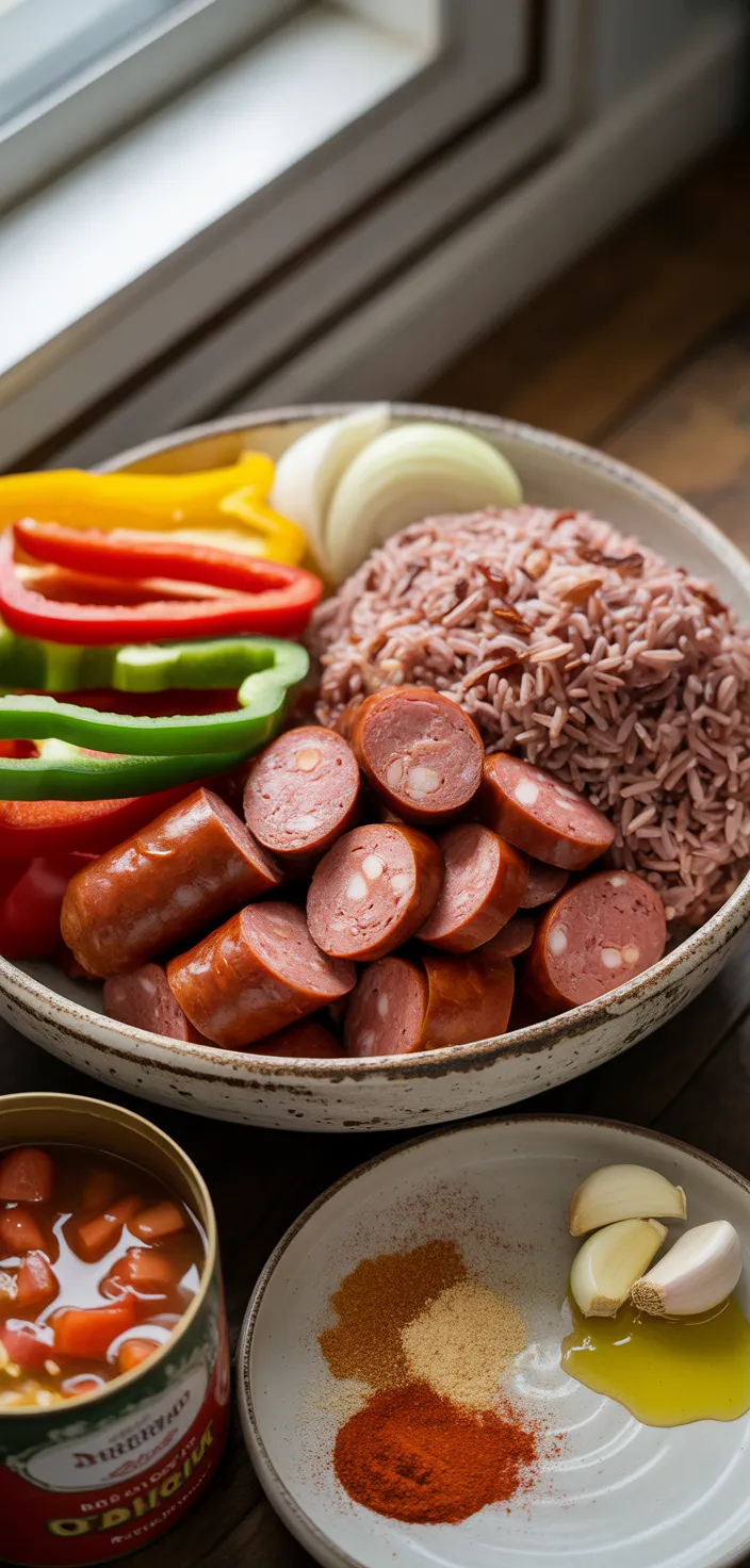 Ingredients photo for Smoked Sausage And Red Rice Skillet Recipe